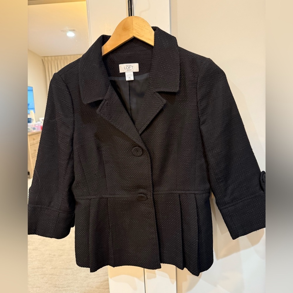 Ann Taylor Loft Petites Black Peplum Tweed Jacket Size 8P